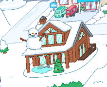 Дом со снеговиком на крыше
