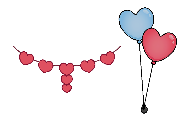 Гирлянды в форме сердечек и воздушные шарики