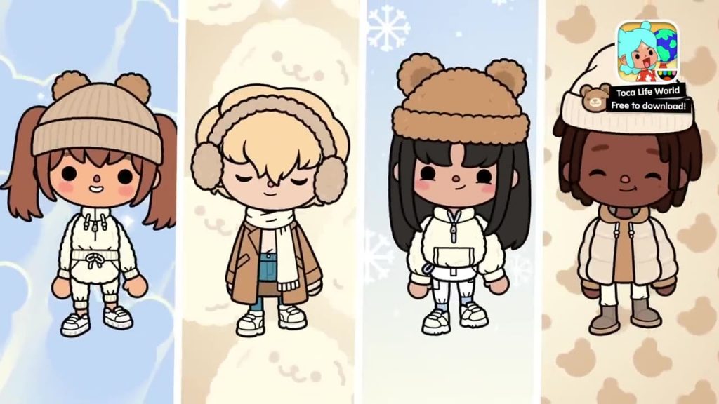 Персонажи в зимней одежде Тока Бока